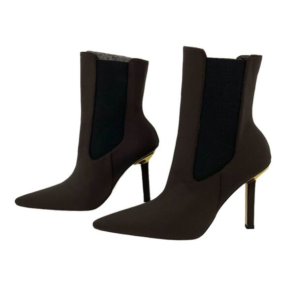 Good American High Kickstand Brown Neoprene Heeled Boots Size 10 NWT $295 MSRP - Picture 5 of 8